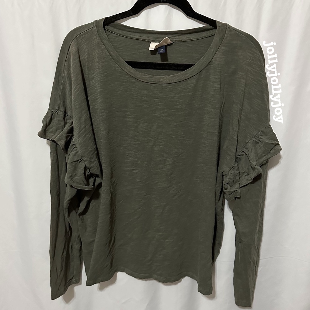 Universal Thread Olive Green Ruffle Sleeve Stretch Top XXL